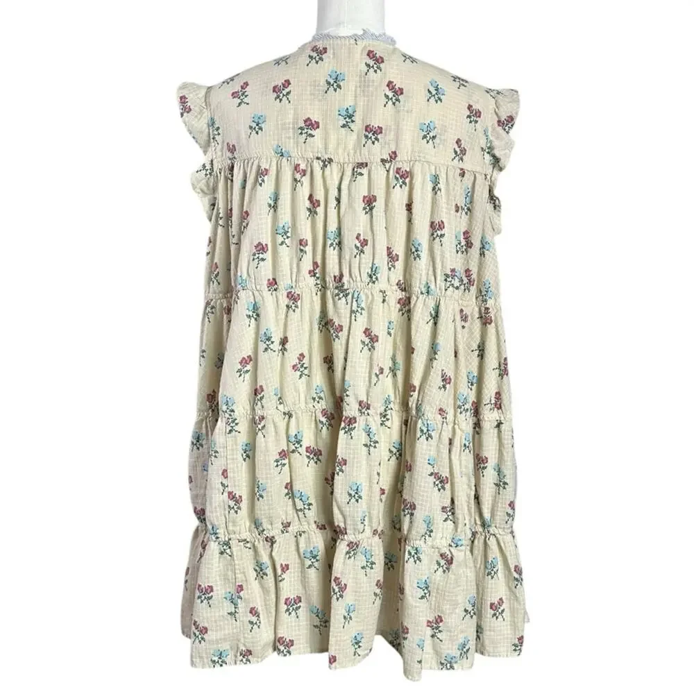 Free People Bohemian Prairie Sundown Mini Dress Tunic Top Ivory Combo Large - Picture 10 of 15